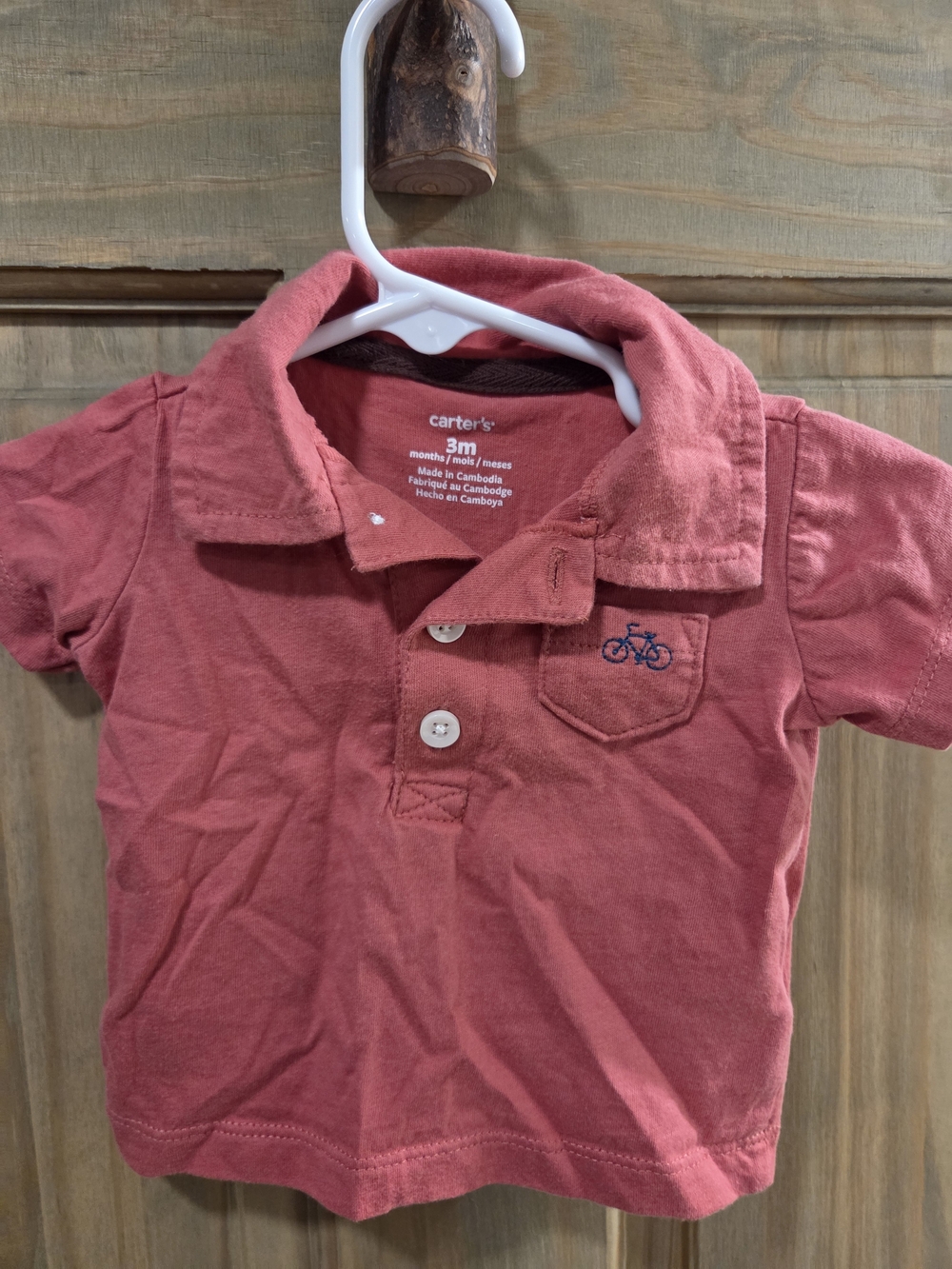 **BUNDLE & SAVE** Carter's Coral-Red Baby Polo Shirt with Bicycle Embroidery